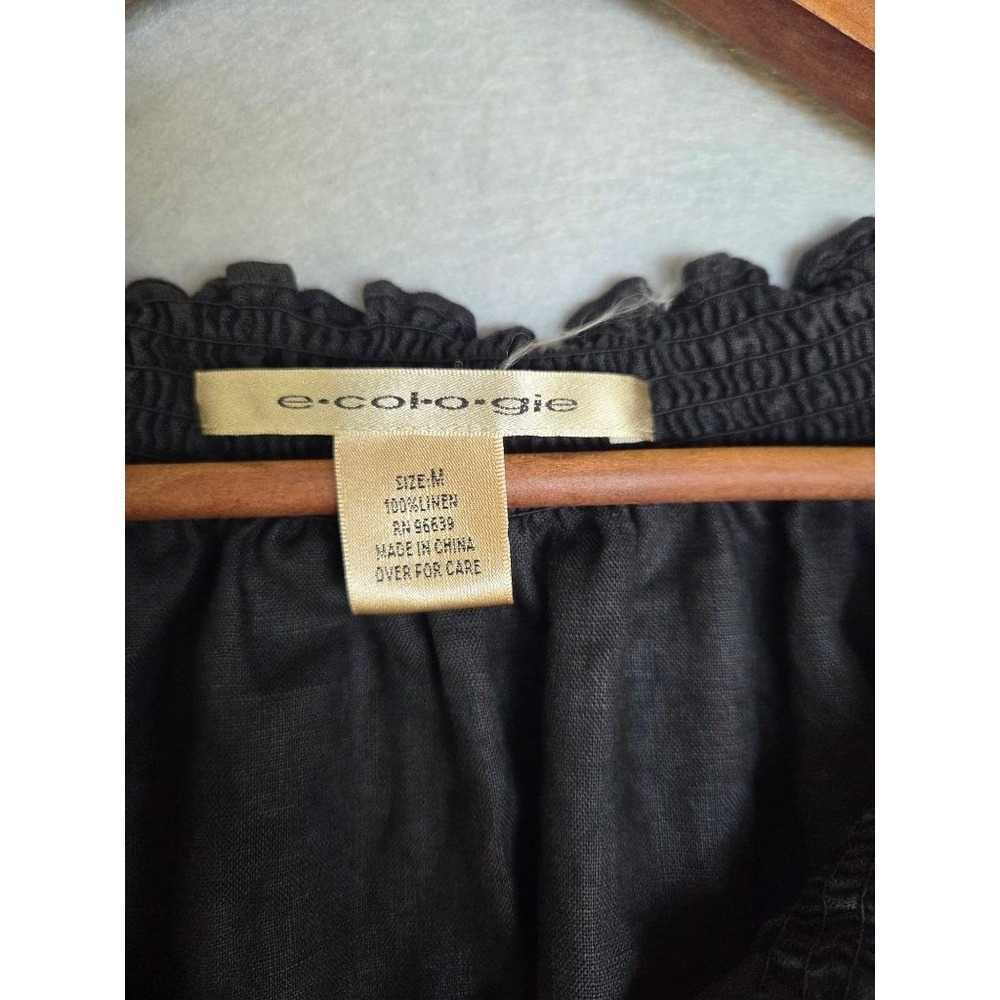 Ecologie 100% Linen Peasant Top M Black Dark Boho Cottagecore Floral Embroidered - Picture 5 of 8